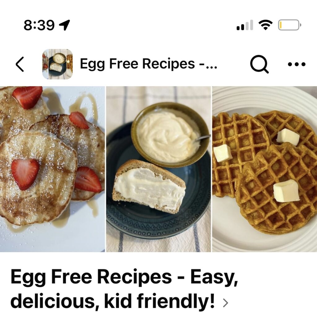 Screenshot of the facebook page egg free recipes