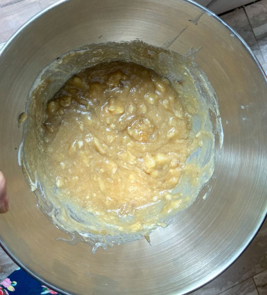 Wet ingredients mixed together in a large mixing bowl