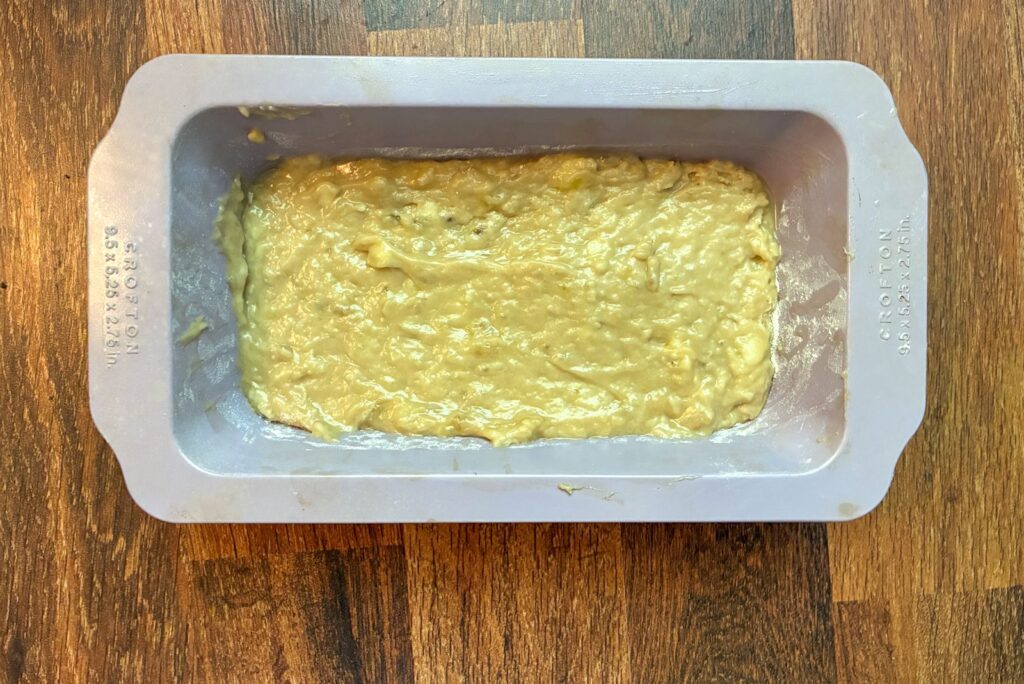Raw batter in the baking pan