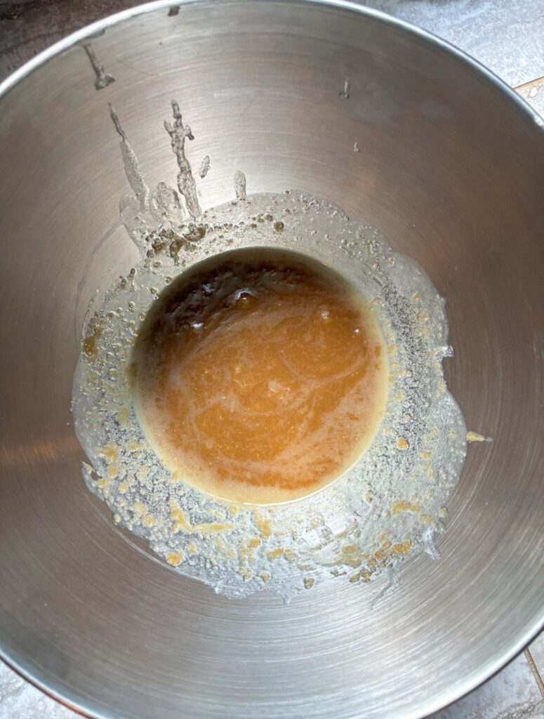inside of the bowl with creamed sugar and butter