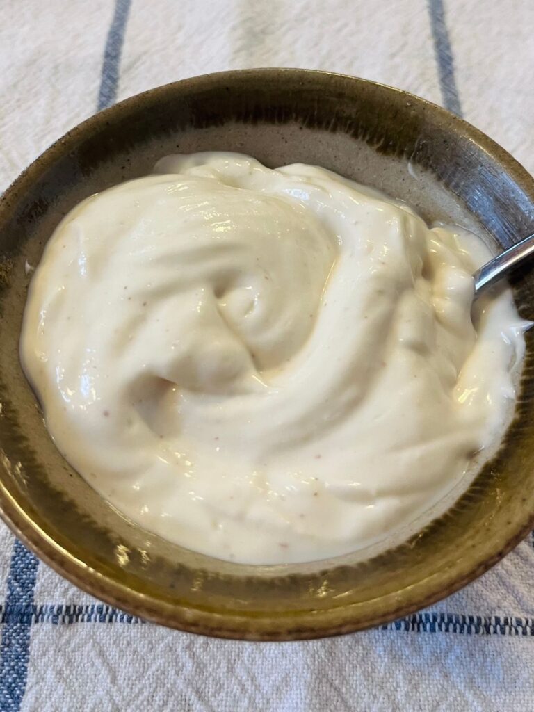 mayonnaise without egg in a small bowl