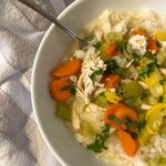 chicken and rice soup served in a bowl