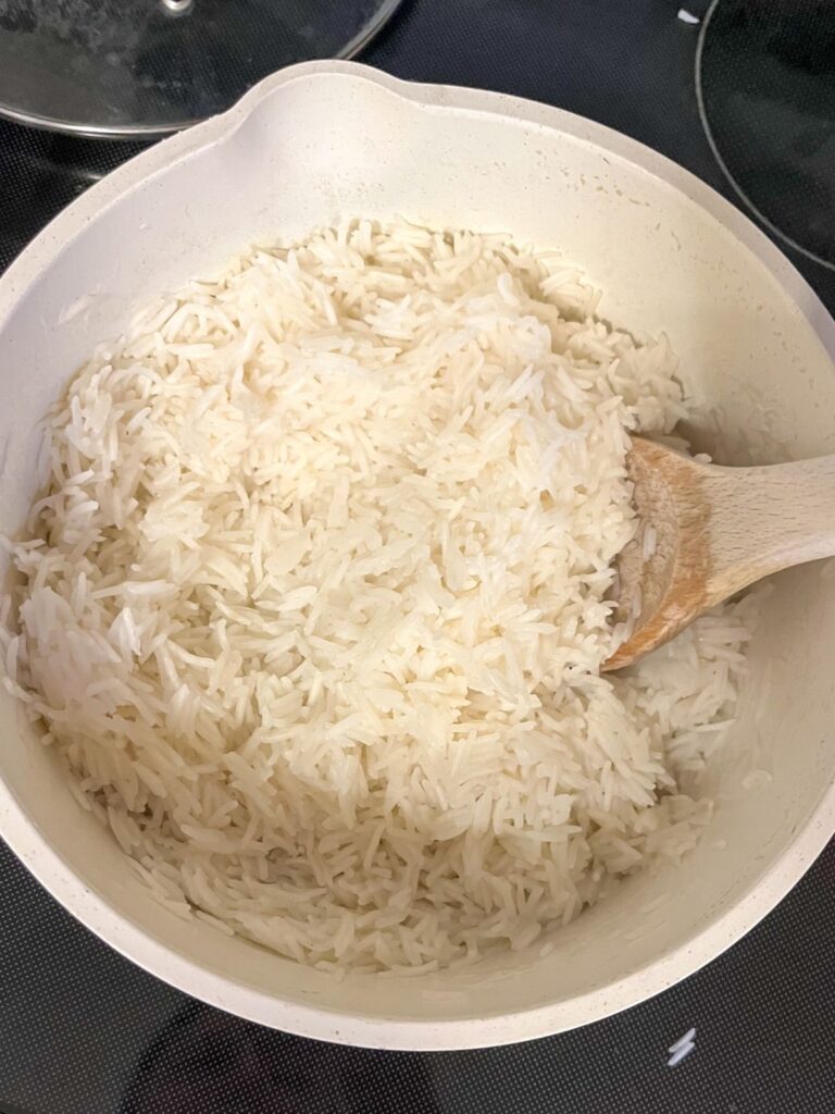 cooked rice in a small pot