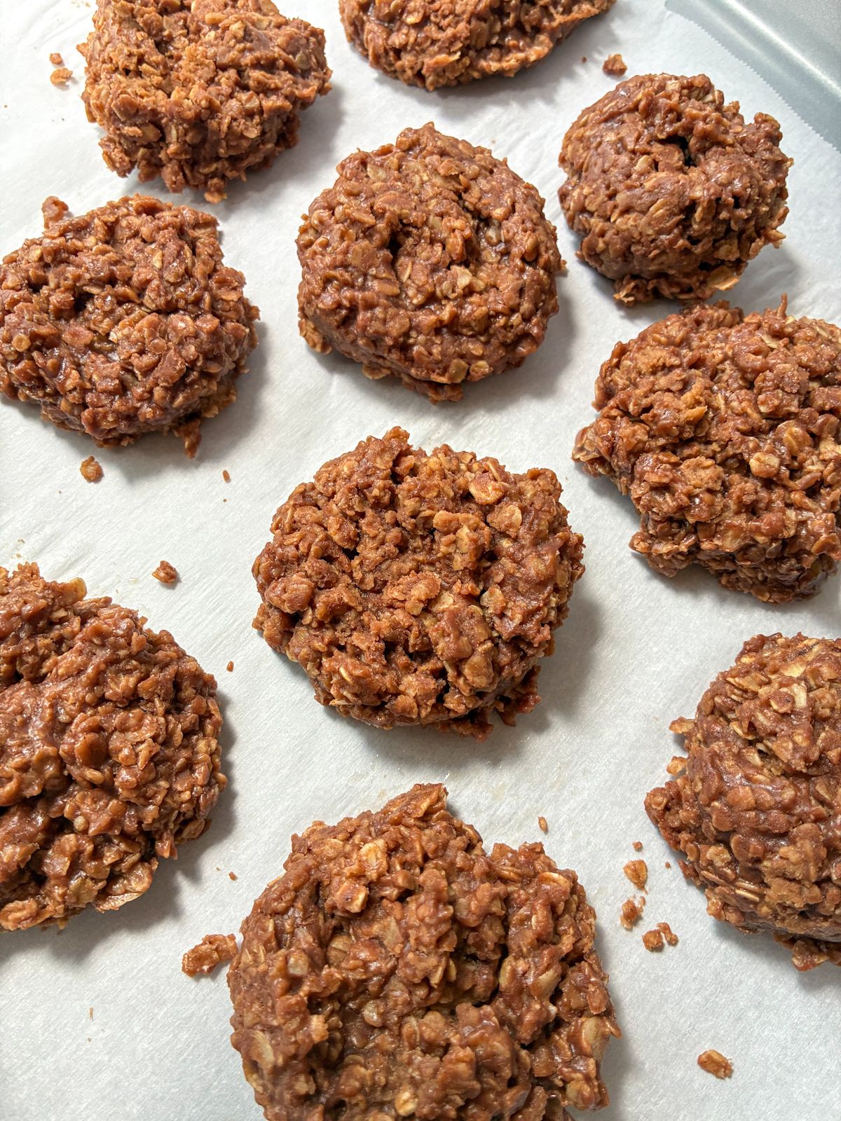 cookie butter no bake cookies on a baking sheet