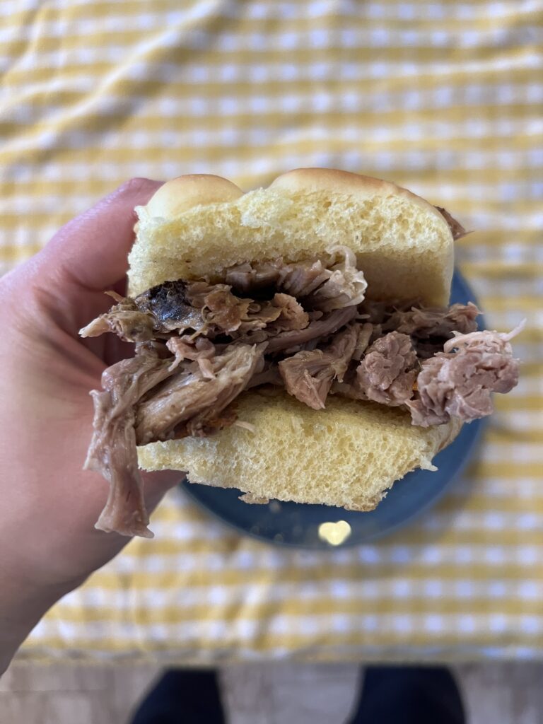 Pulled pork served on slider bun