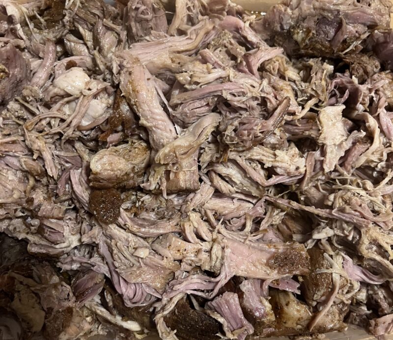 up close photo of pulled pork