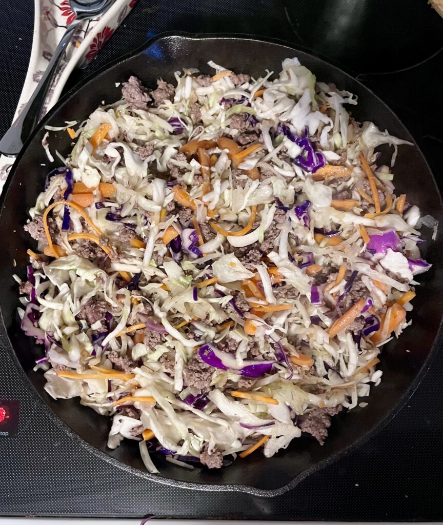 Egg roll in a bowl cooked and ready to serve
