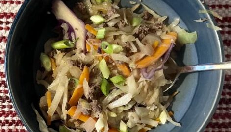Egg roll in a bowl served in a bowl