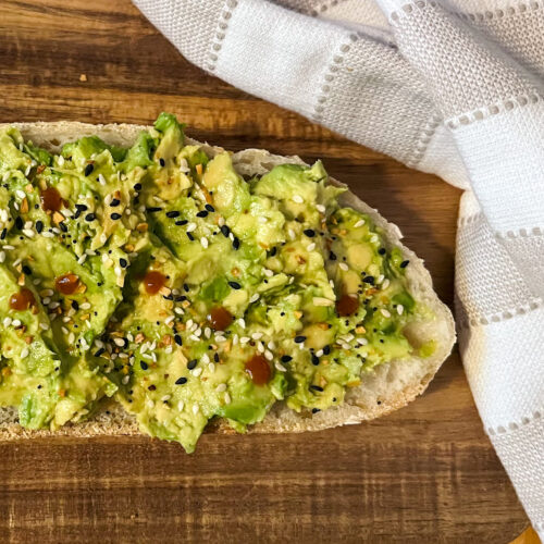 Avocado Toast with sriracha Served on a plate
