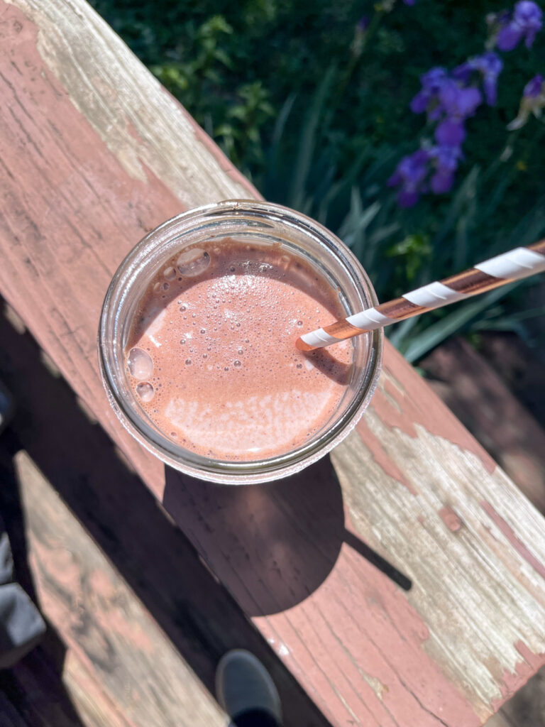 Top view of homemade chocolate milk