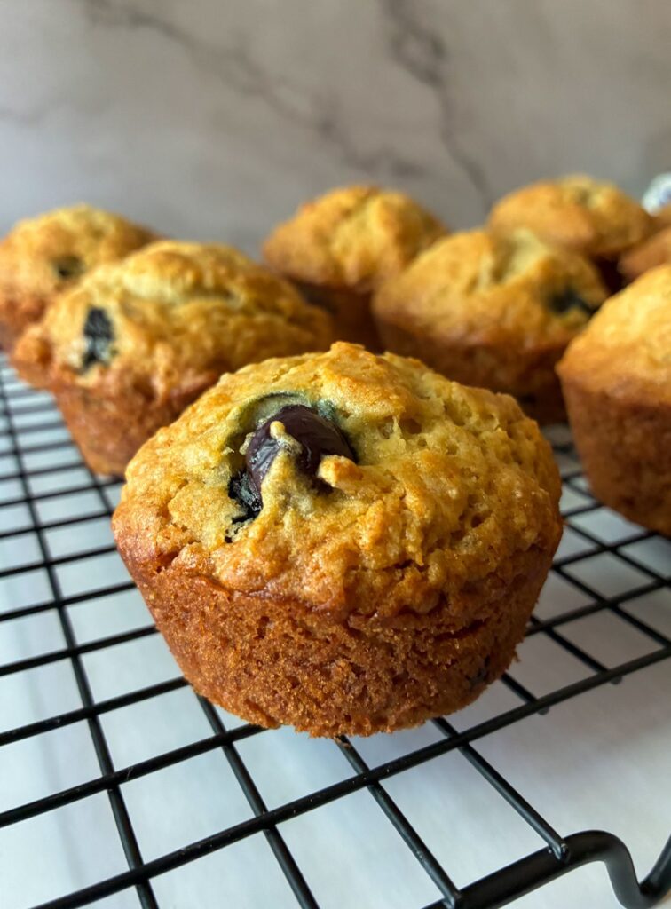 Up close shot of a sourdough discard muffin