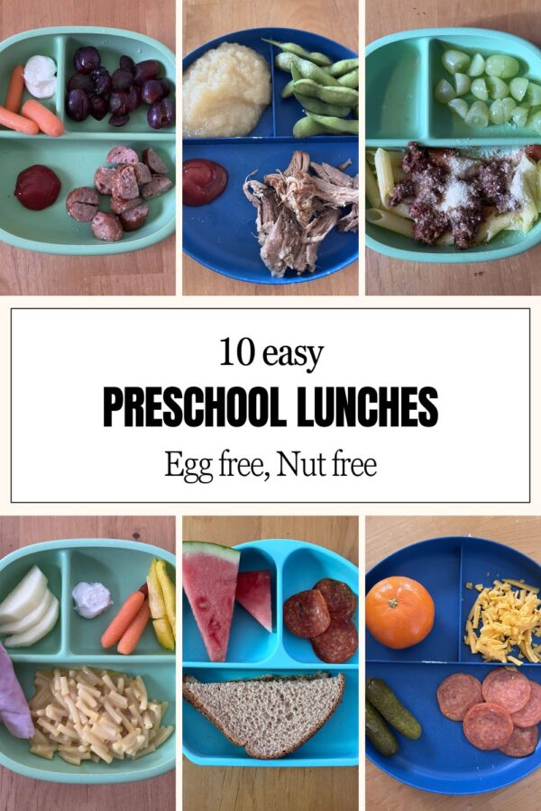 Collage of pictures of 10 easy preschool lunches