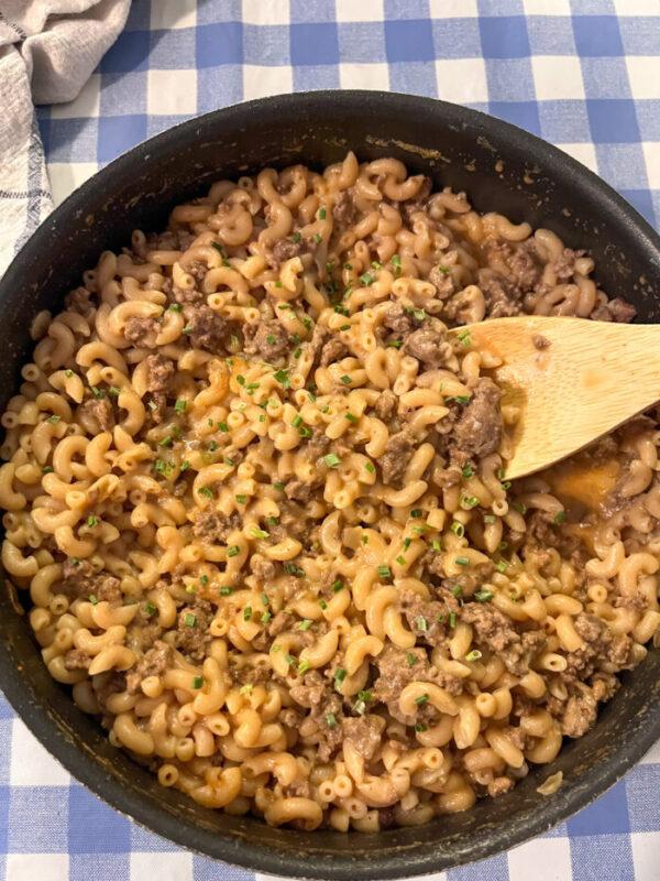 Cooked homemade hamburger helper