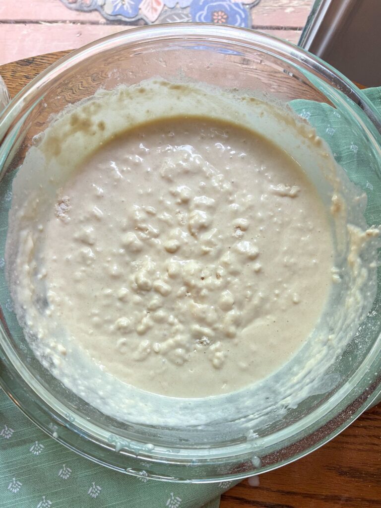 Batter in a large bowl for eggless waffles