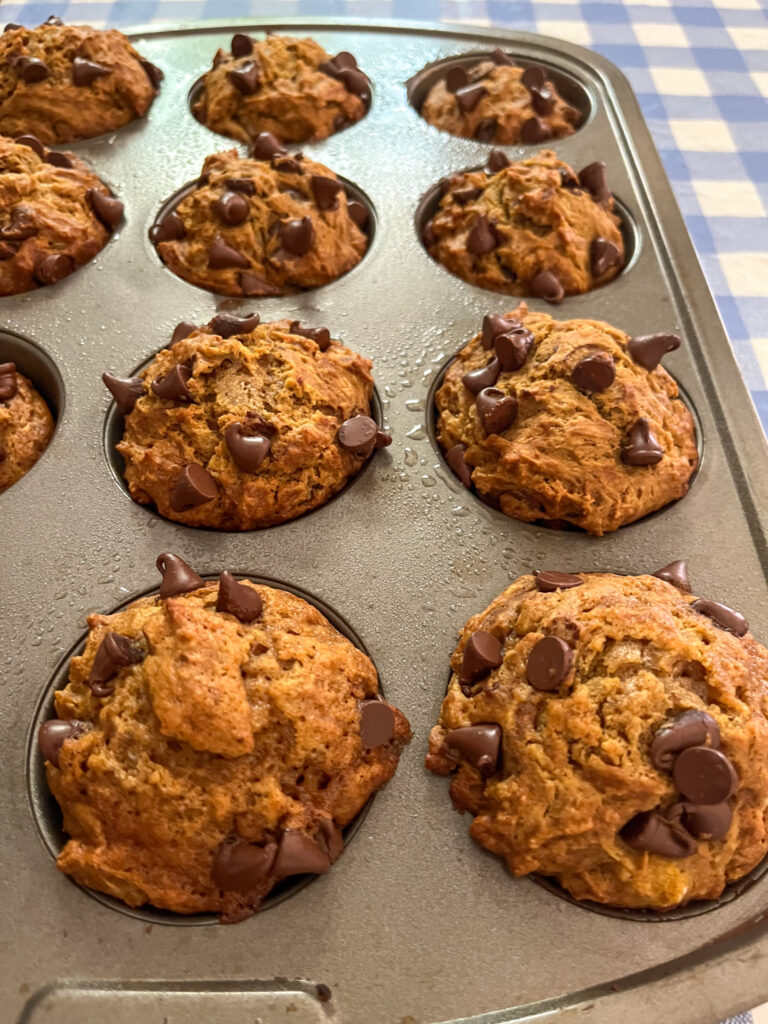 Sourdough discard pumpkin muffins cooked and still in a muffin tin