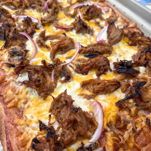 BBQ Pulled Pork pizza fresh out of the oven