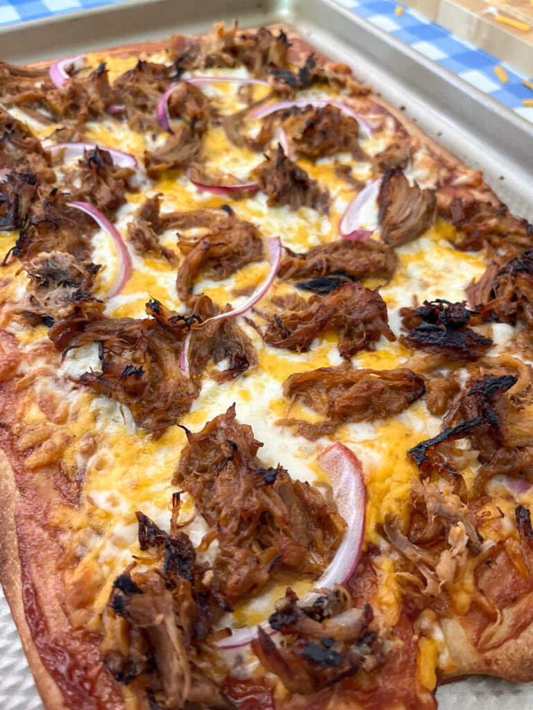 BBQ Pulled Pork pizza fresh out of the oven