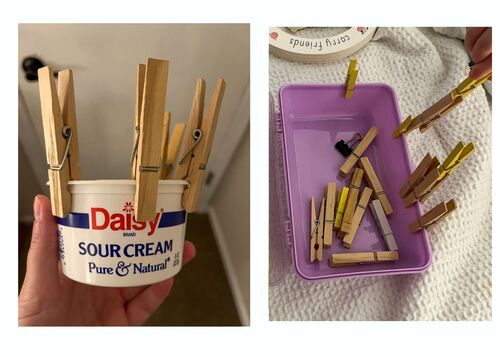 toothpicks placed on containers for a fine motor activity