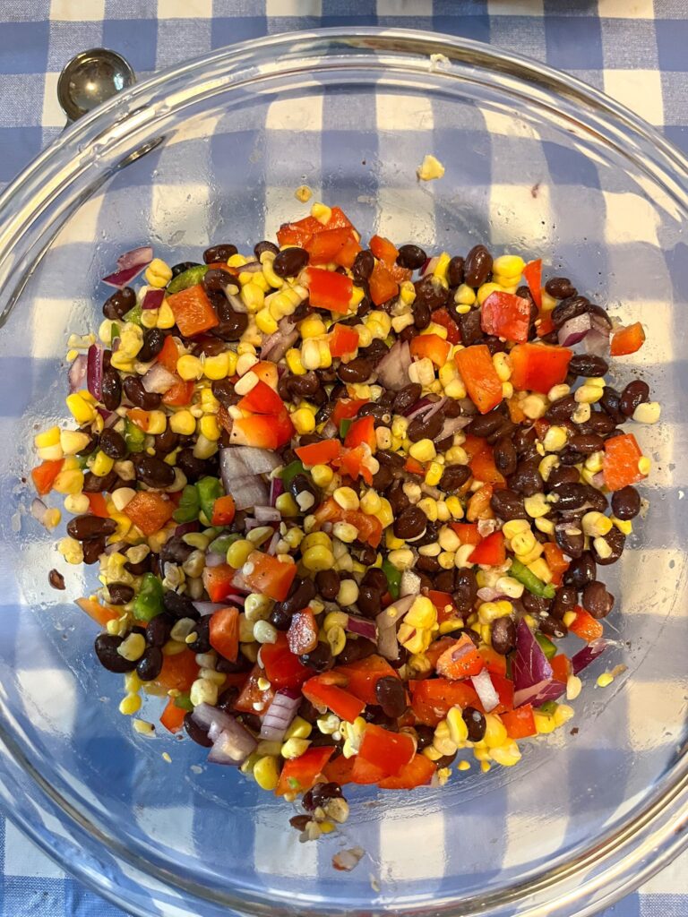 Fresh corn and black bean salsa in a large bowl