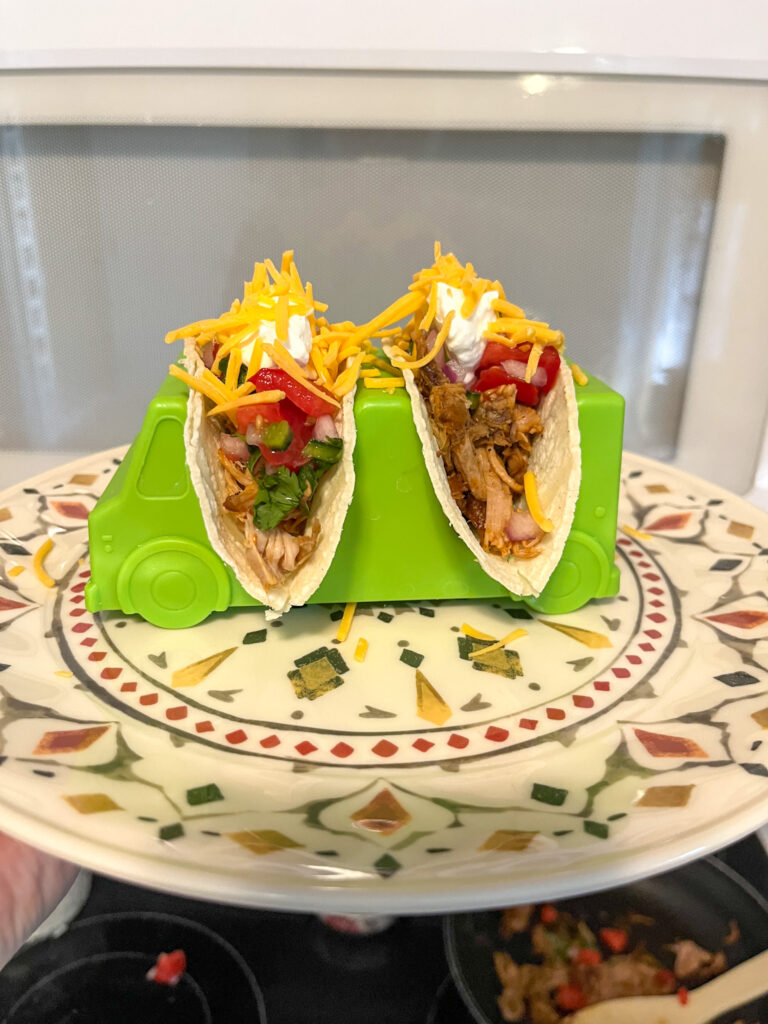 leftover pulled pork tacos in a taco truck