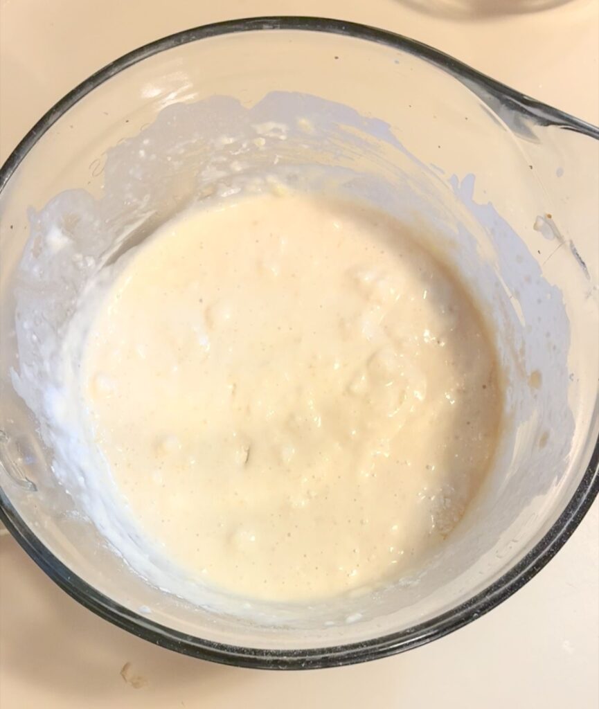 eggless pancake batter in a large bowl