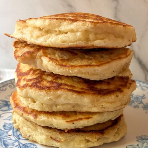 5 eggless pancakes stacked on top of each other