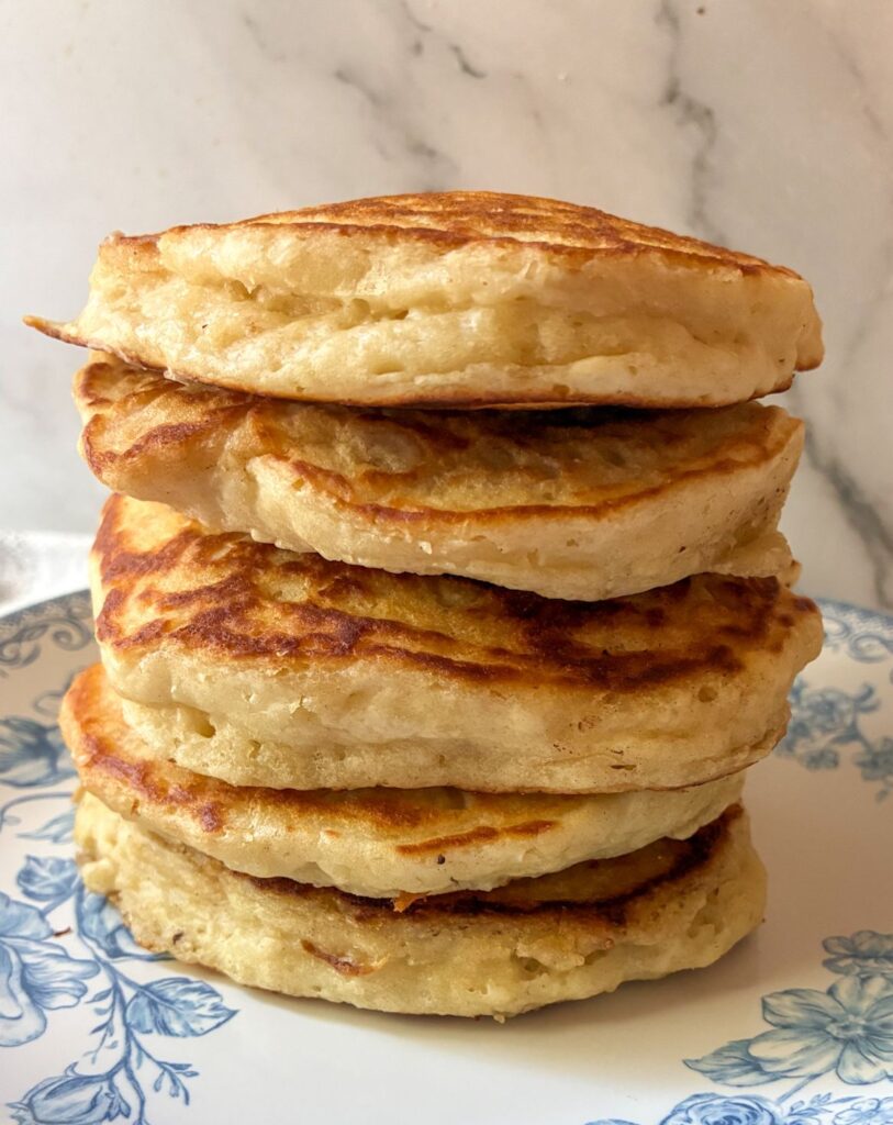 5 eggless pancakes stacked on top of each other