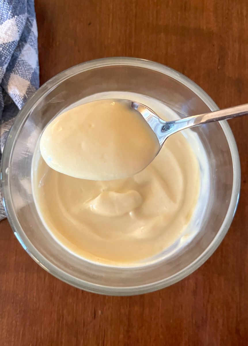 honey mustard dipping sauce (without mayo) served in a bowl with a spoon