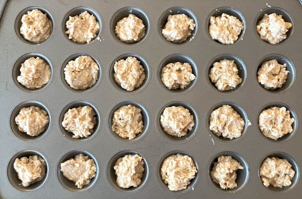 applesauce muffins without eggs, unbaked and in a mini muffin tin
