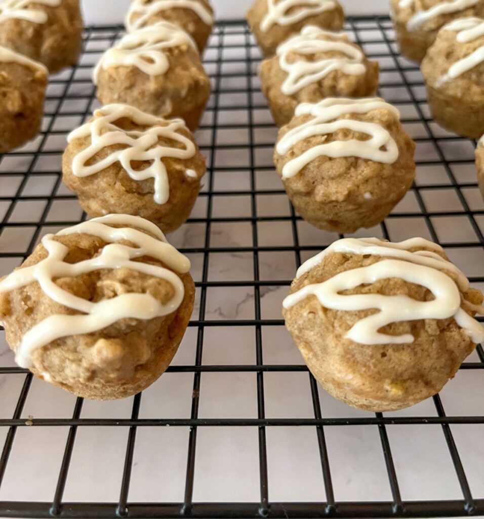 up close picture of applesauce muffins without eggs on a drying rack