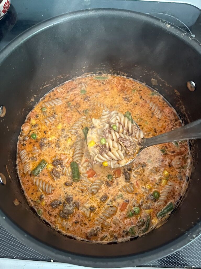 creamy ground beef and pasta soup