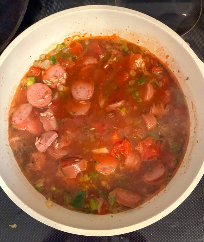 All ingredients except shrimp in a large stock pot