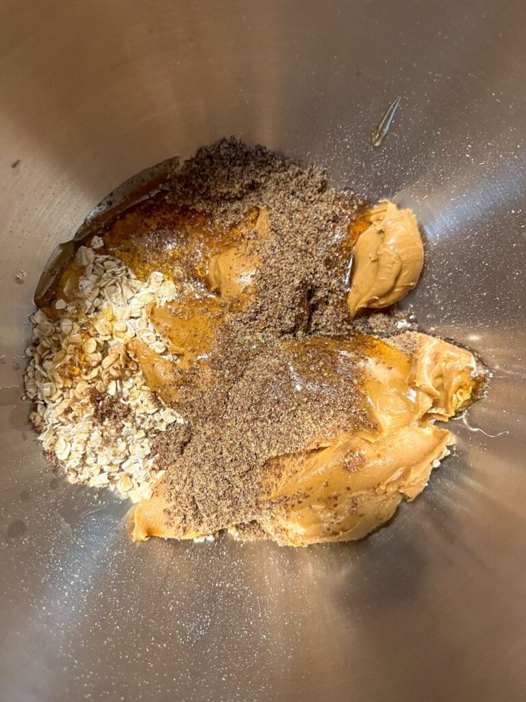 protein ball ingredients in a large mixing bowl