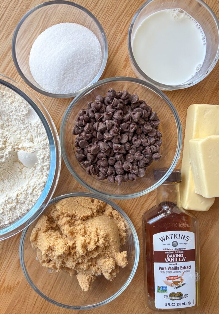 ingredients in eggless chocolate chip cookie bars