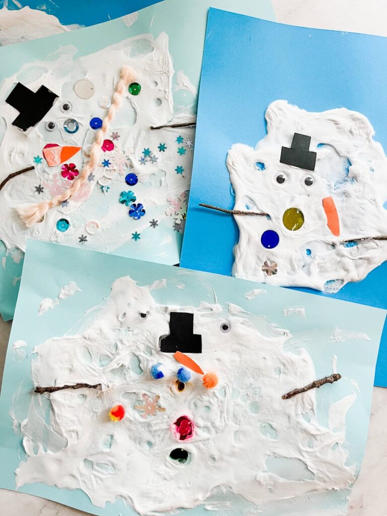 Three different melted snowman crafts