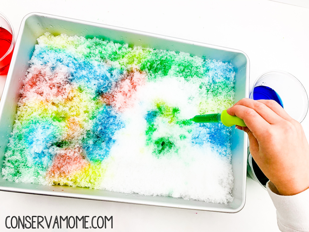 Snow painting on a large baking sheet