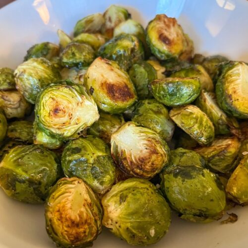 A bowl full of oven-roasted brussel sprouts