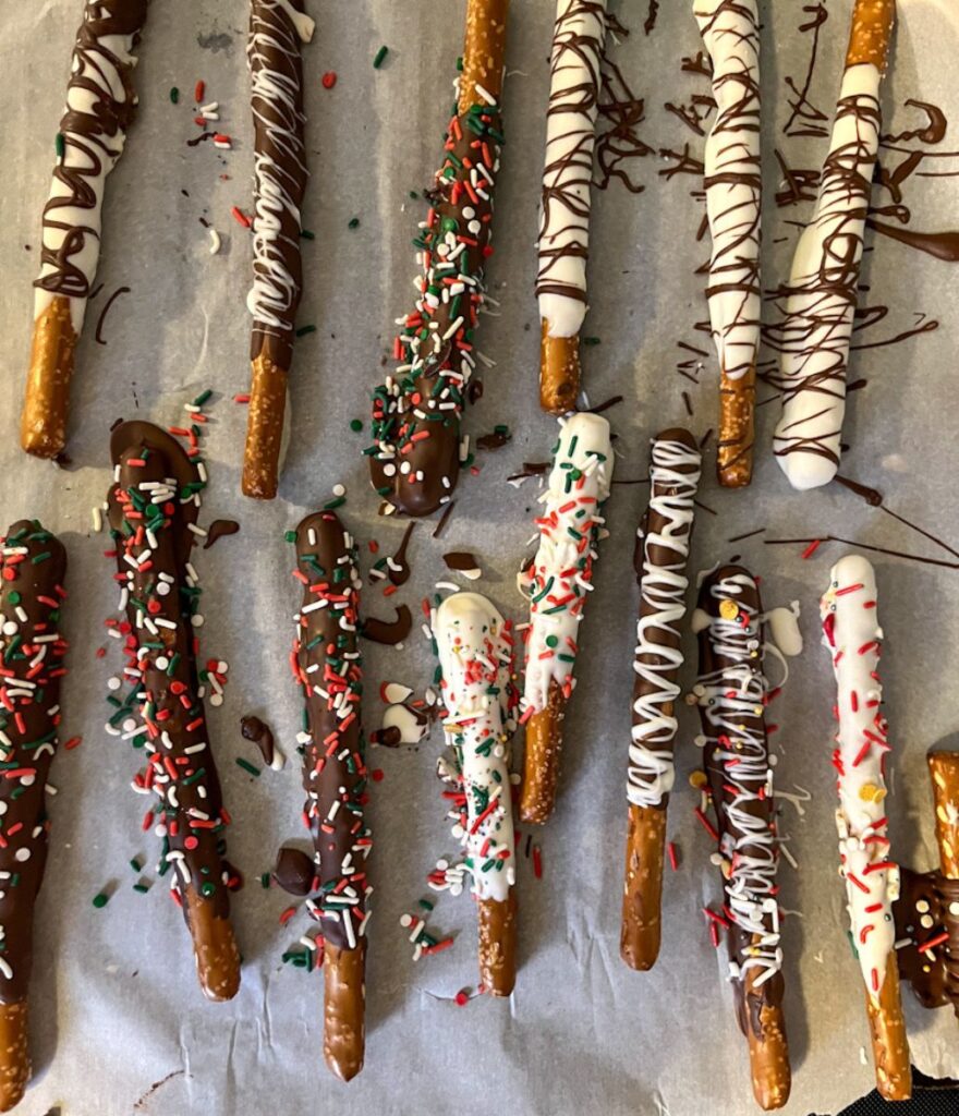 Pretzel rods on parchment paper drying