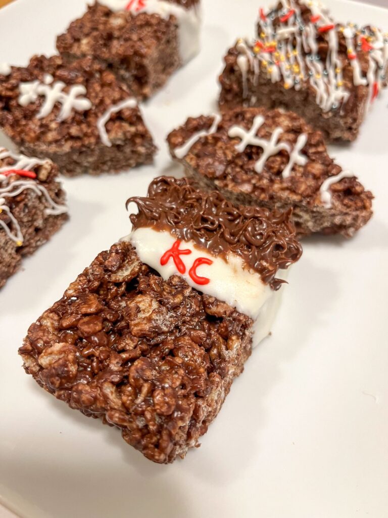 kansas city rice krispie treats laid out on a serving platter