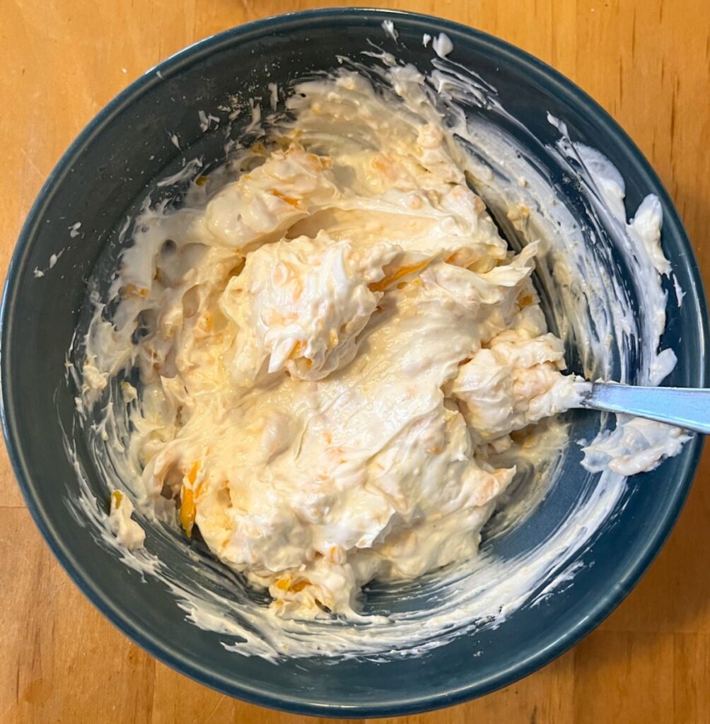 Spreadable mixture in a bowl after it had been mixed up