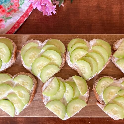 valentines day sandwiches on a long platter