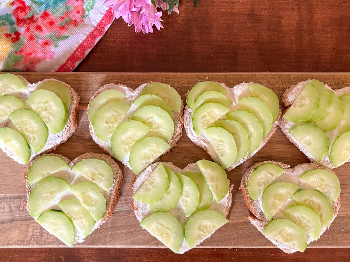 valentines day sandwiches on a long platter