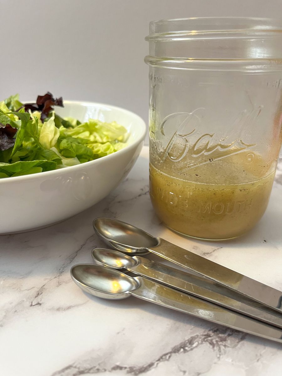 White wine vinaigrette served in a mason jar