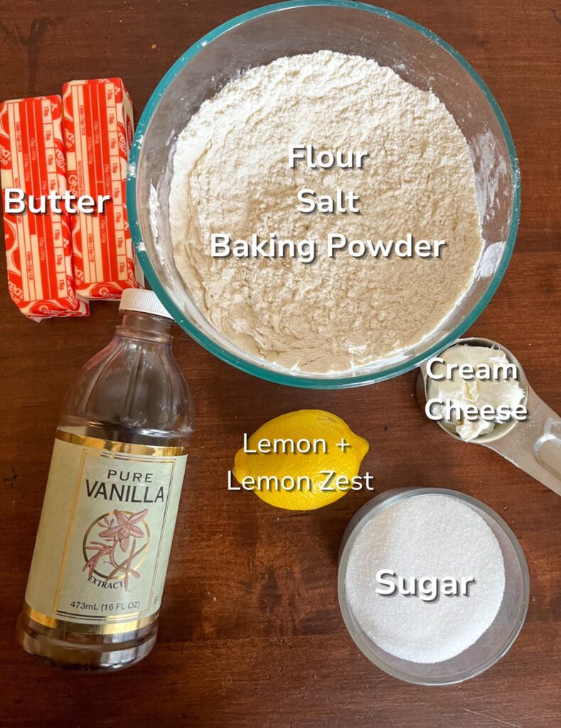 ingredients laid out on a table for lemon cookies