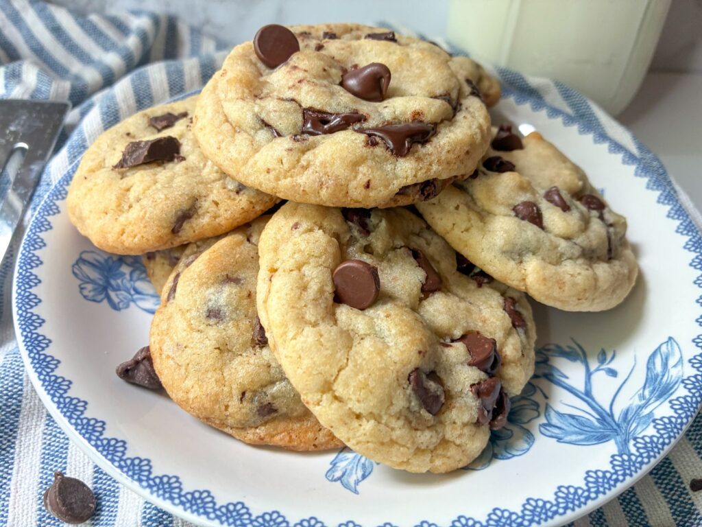 Eggless chocolate chip cookies on a plate