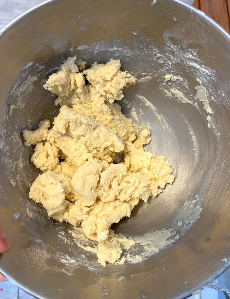 Batter for lemon cookies in a mixing bowl