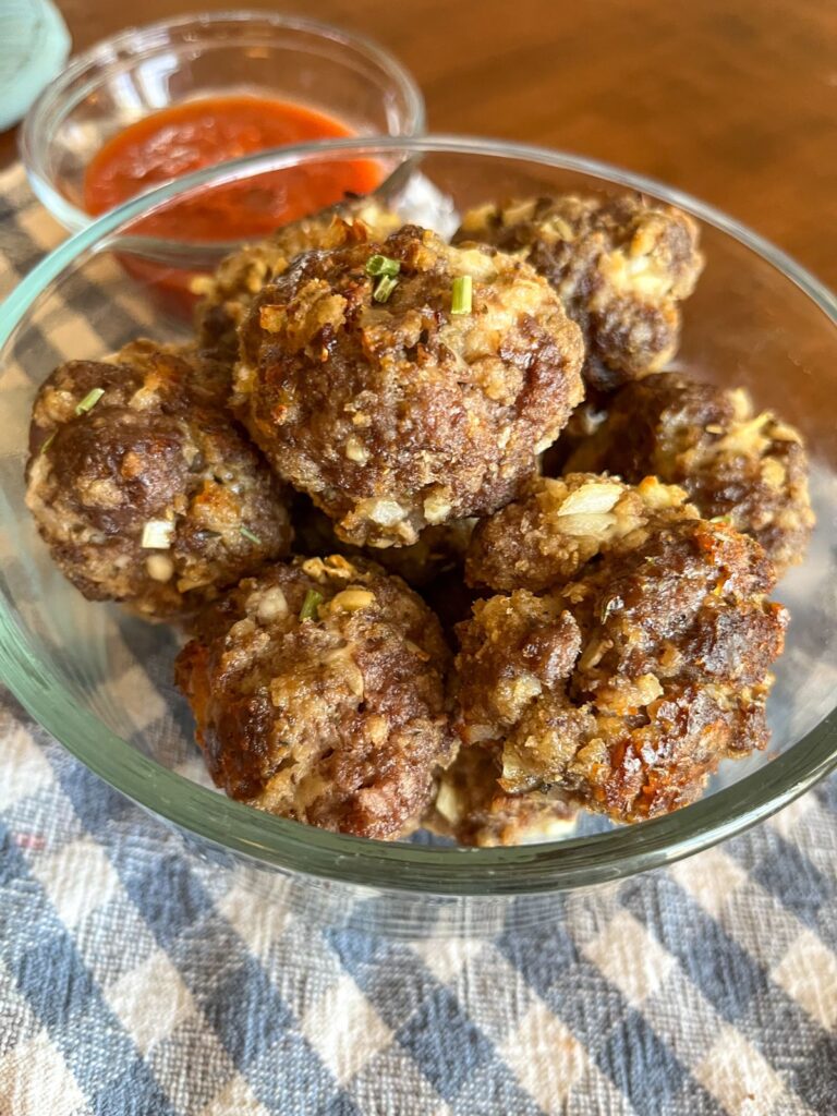 Eggless meatballs in a bowl