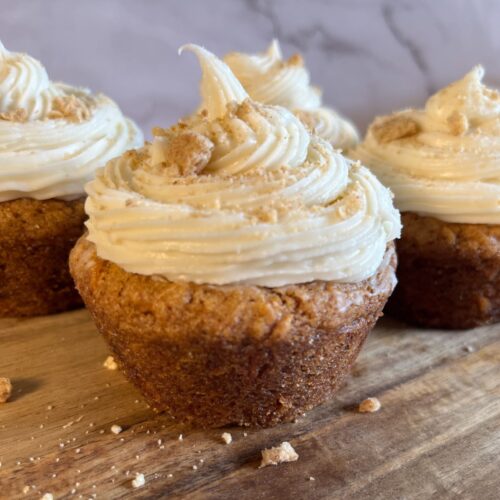 close up photo of eggless carrot cake cupcake