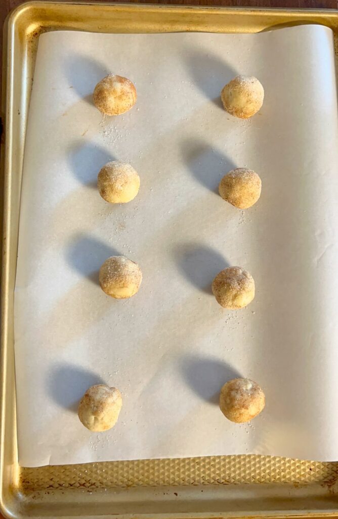 eggless snickerdoodles on a baking sheet