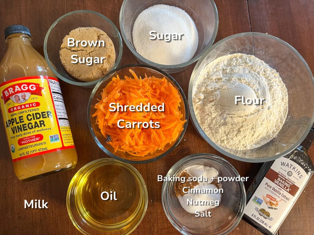 ingredients for eggless carrot cake cupcakes